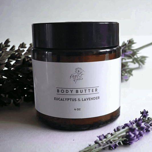 a jar of body butter next to some lavender flowers