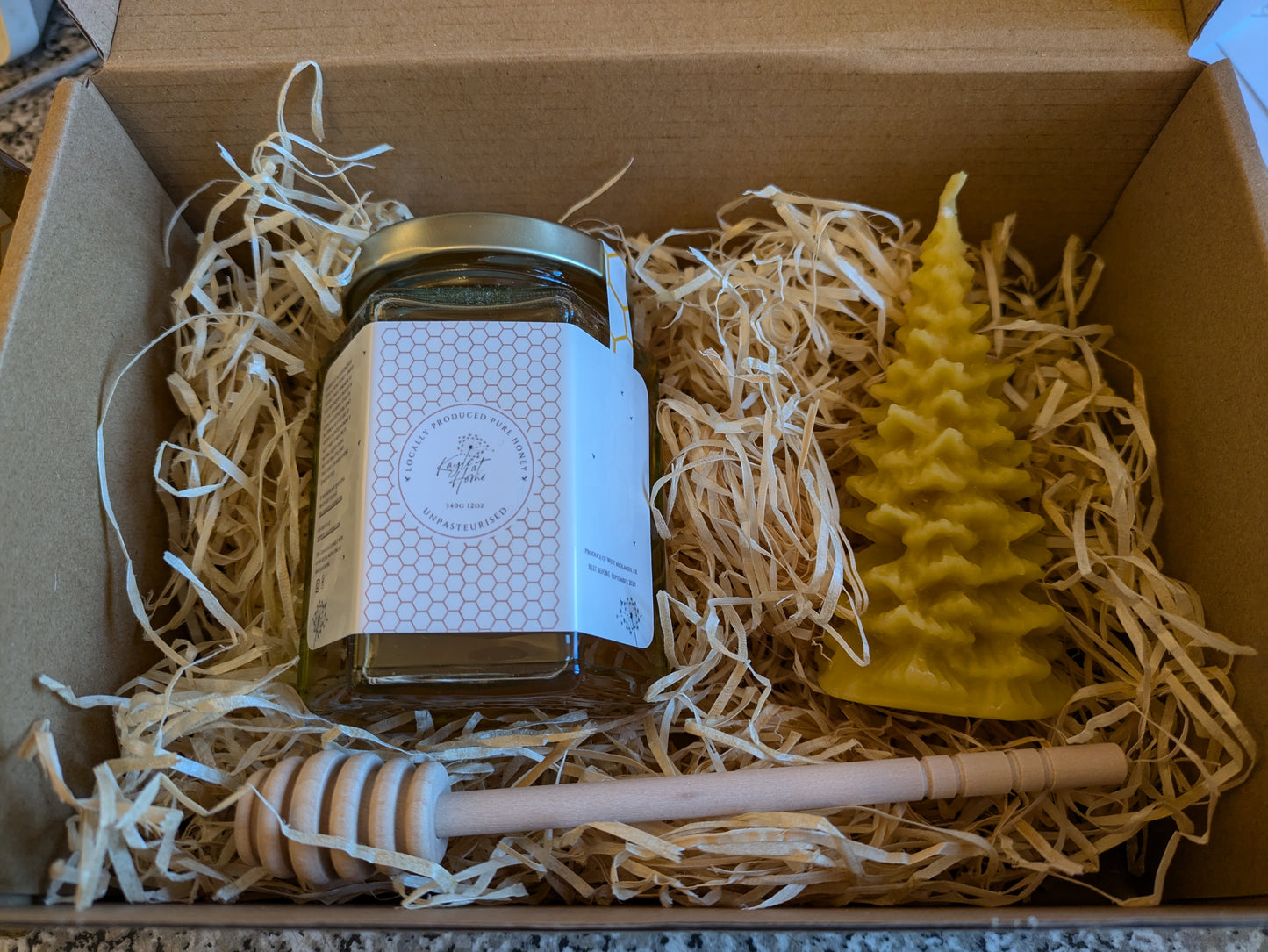 Honey and Christmas Tree Beeswax Candle Hamper Gift Set Box